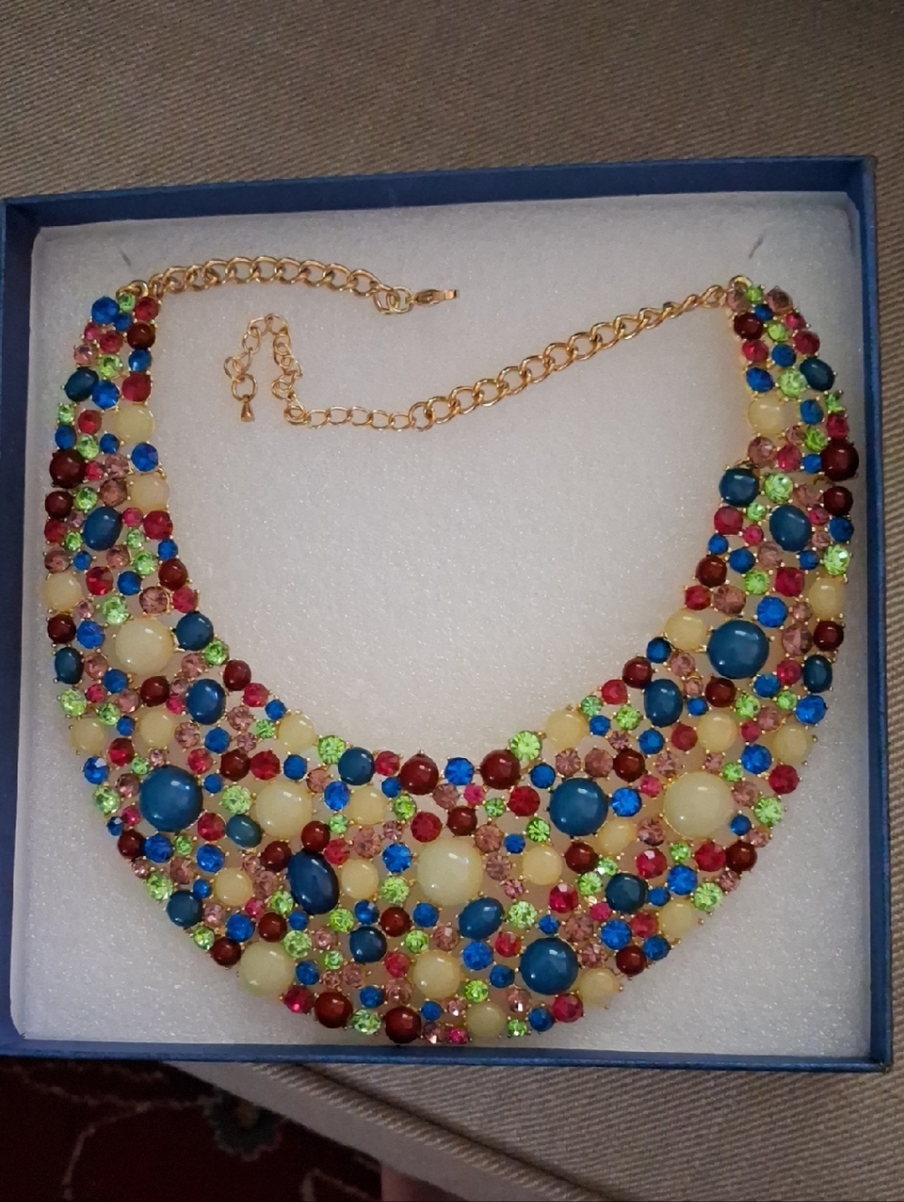 Multicolor Statement Necklace with Gold Chain